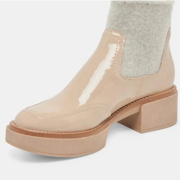 NEW DOLCE VITA Patent Leather Wide Saline H2o Booties in dune for women 925 3t2 - Picture 4 of 11